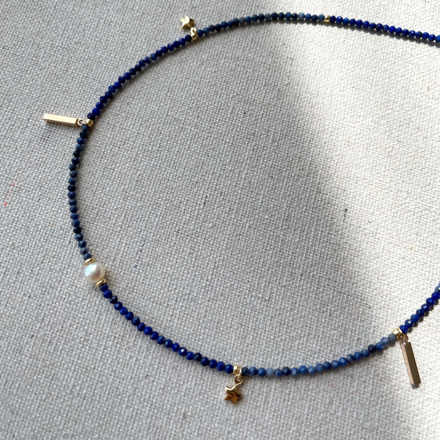 Lapis Mixed Sodalite And Freshwater Pearl Beaded Choker Necklace