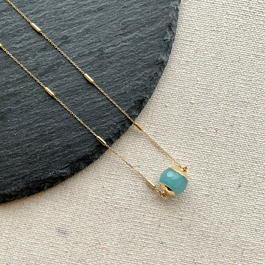 Aqua Chalcedony And Amazonite Gold-plated Necklace