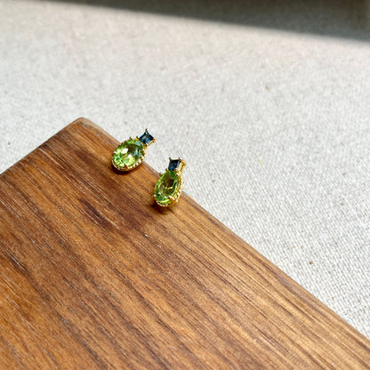 Peridot And Square Cut Sapphire Gold-plated Sterling Silver Ear Stud