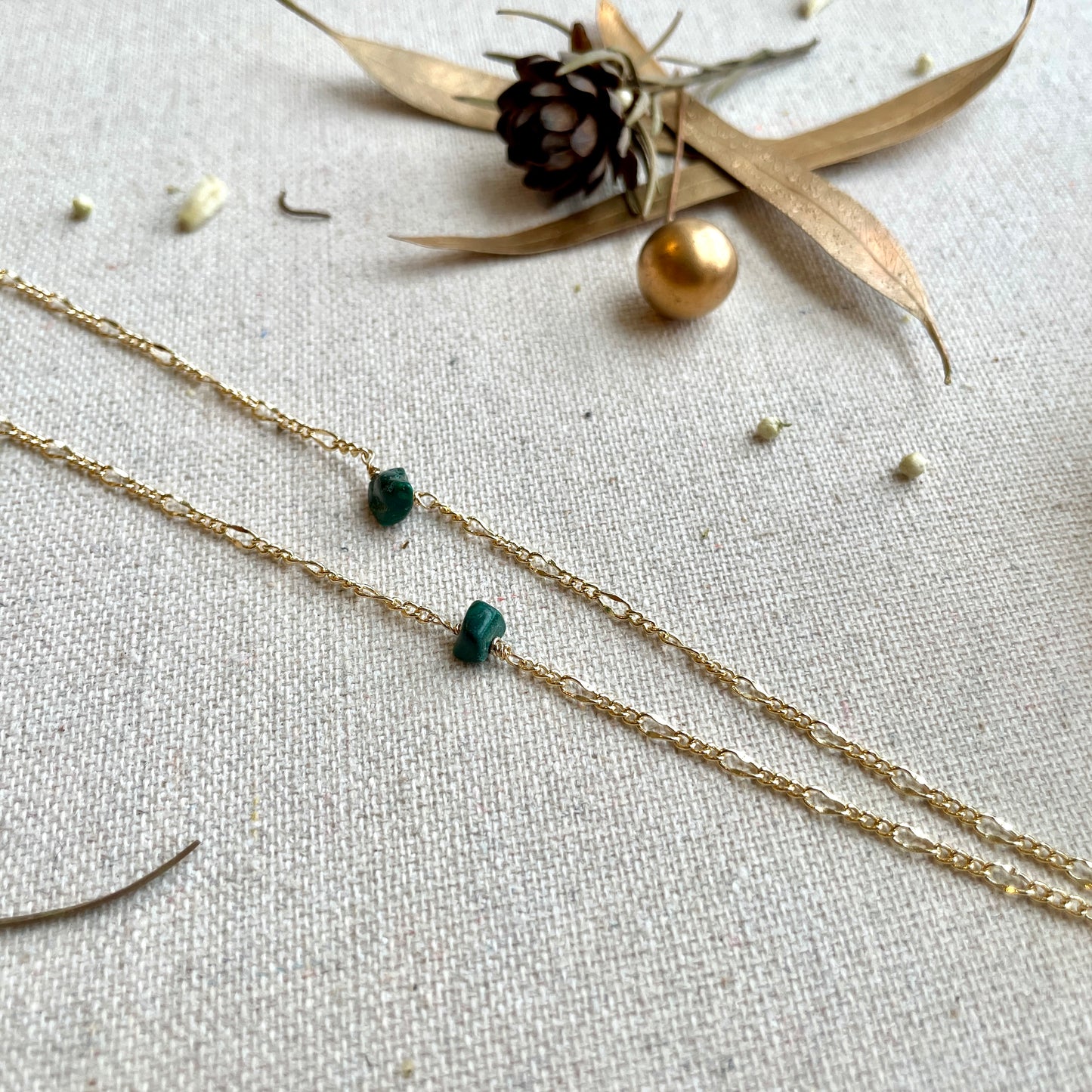 Tree Agate And Malachite Long Gold-plated Necklace