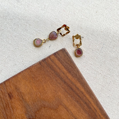 Watermelon Tourmaline Slice Gold-plated Earring