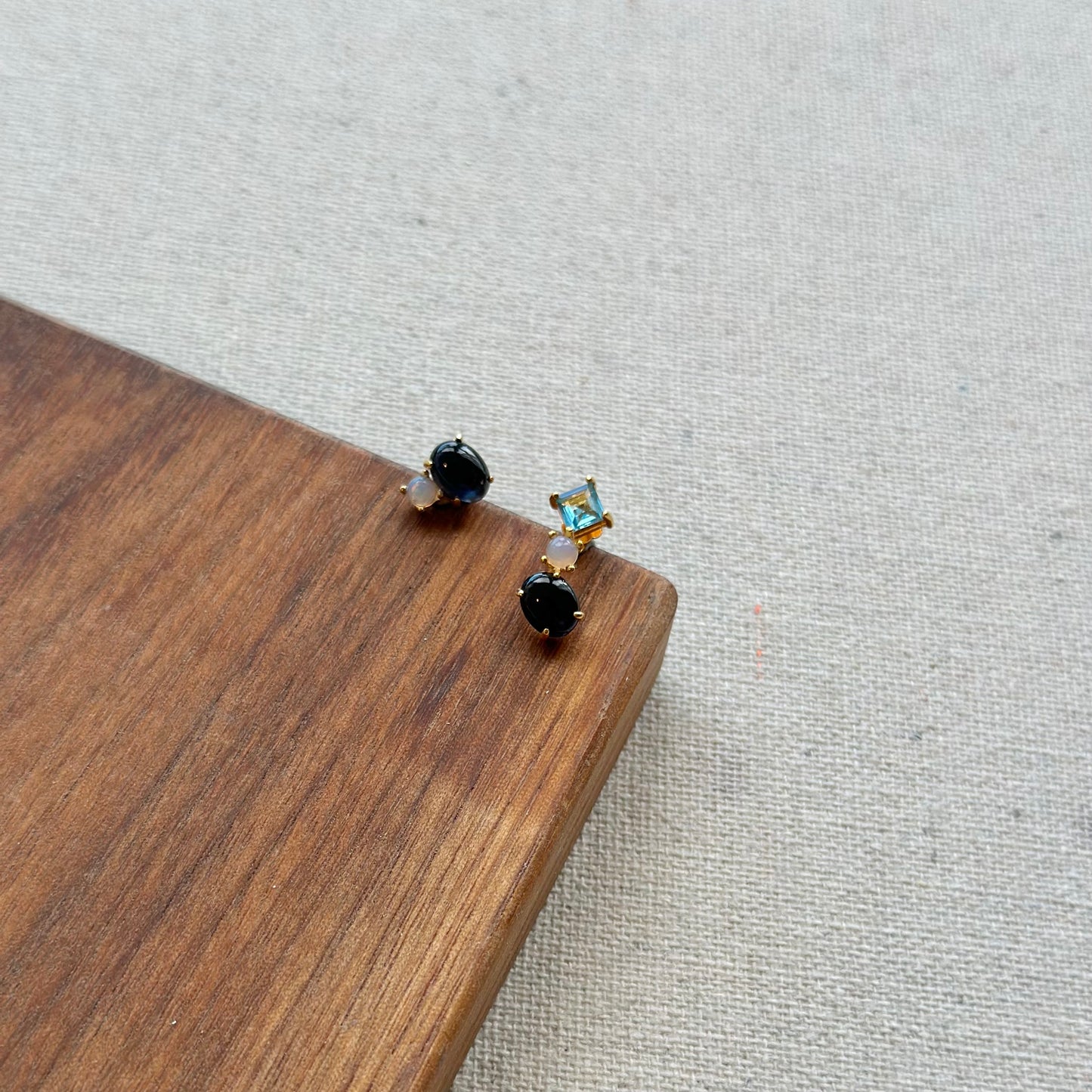 Sapphire And Topaz Mixed Opal Gold-plated Ear Stud