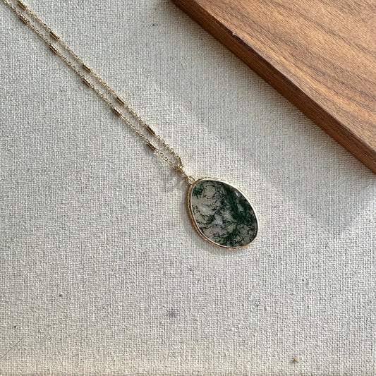 Moss Agate Gold-plated Necklace