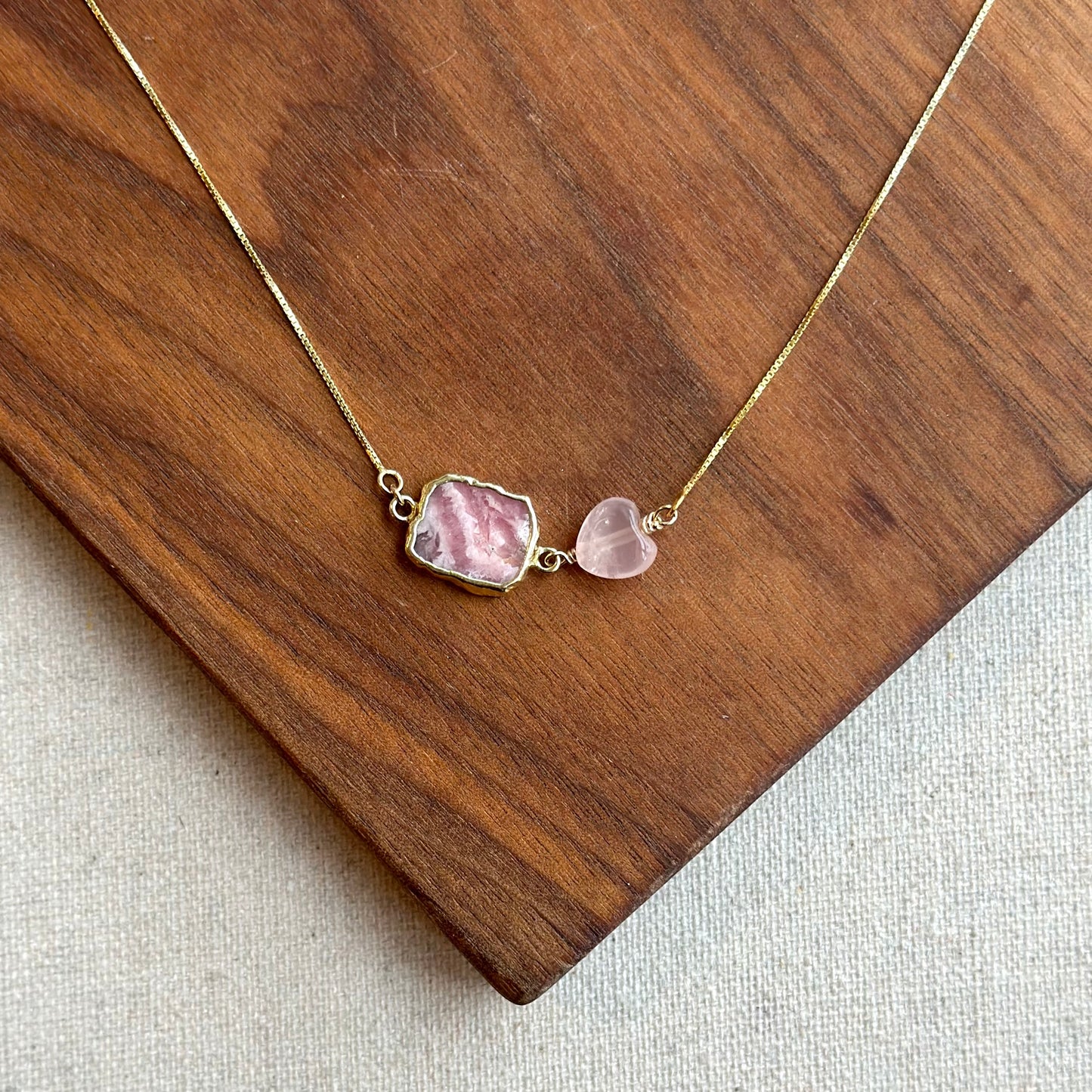 Rhodochrosite And Rose Quartz Gold-plated Sterling Silver Necklace