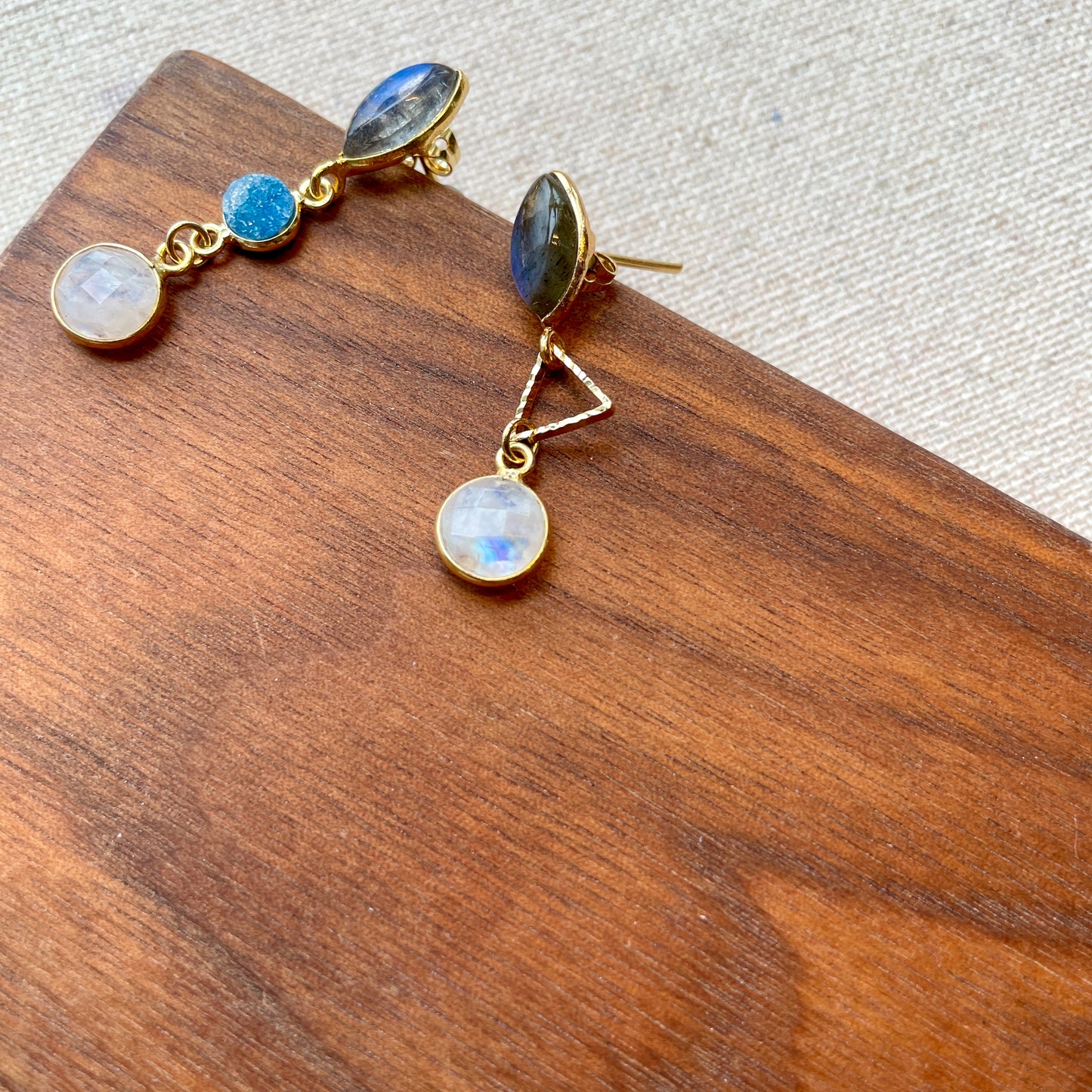 Labradorite And Moonstone With Druzy Stone Earring