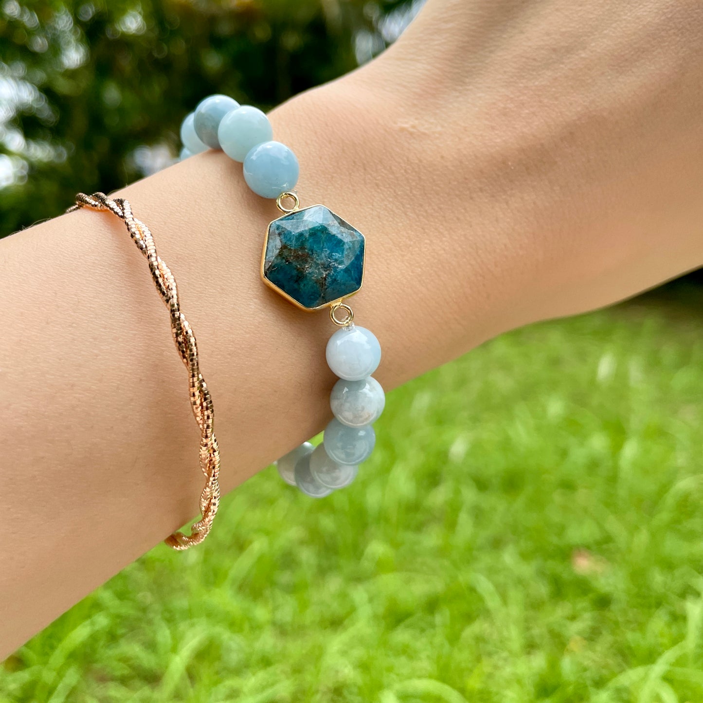 Apatite And Aquamarine Beaded Bracelet