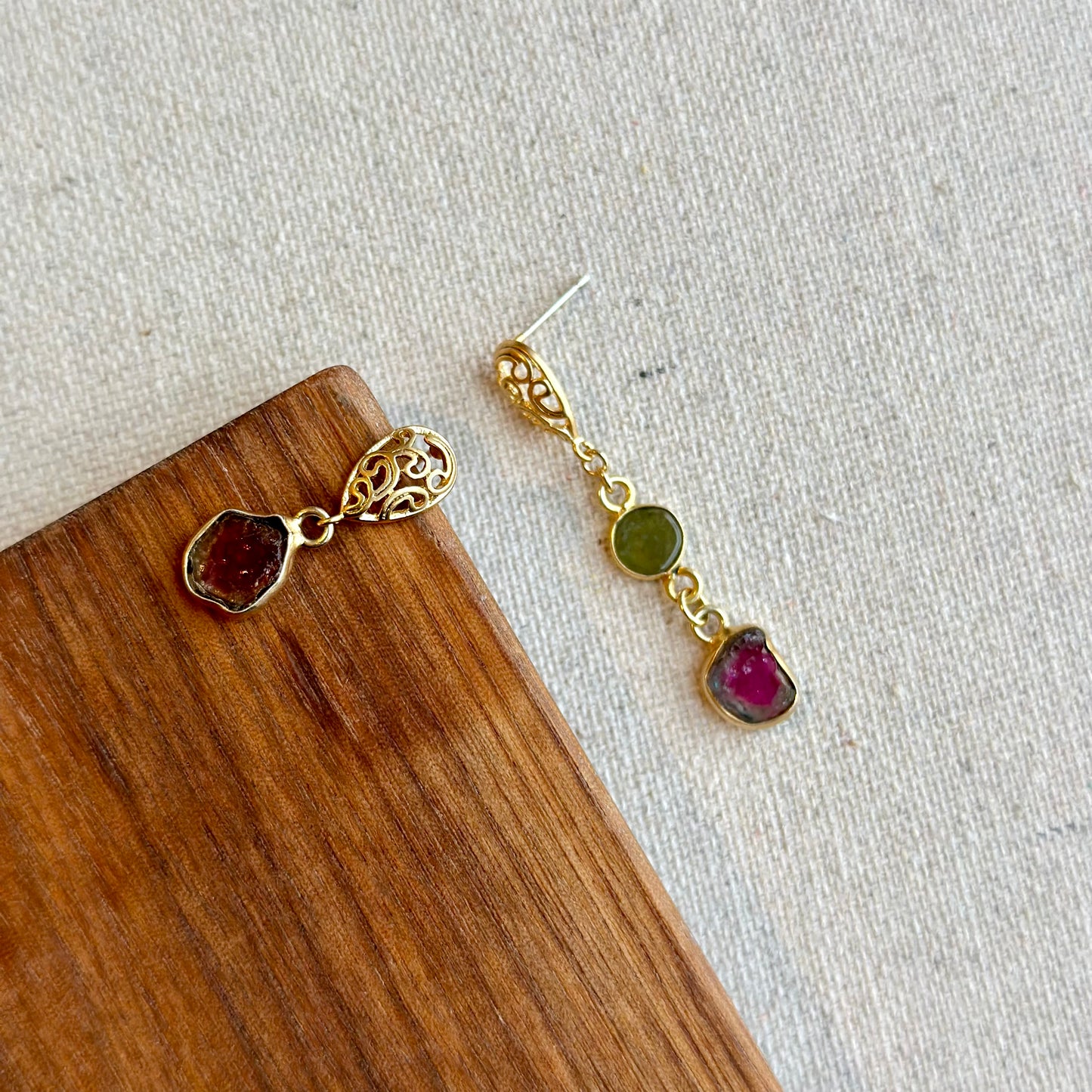 Paisley Stud Watermelon Tourmaline Gold-plated Earring