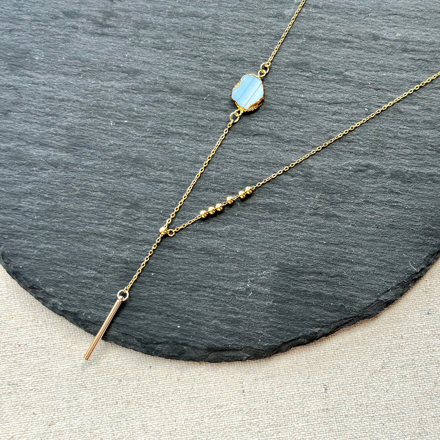 Blue Opal Asymmetric Two-way Y-shaped Gold-plated Sterling Silver Necklace