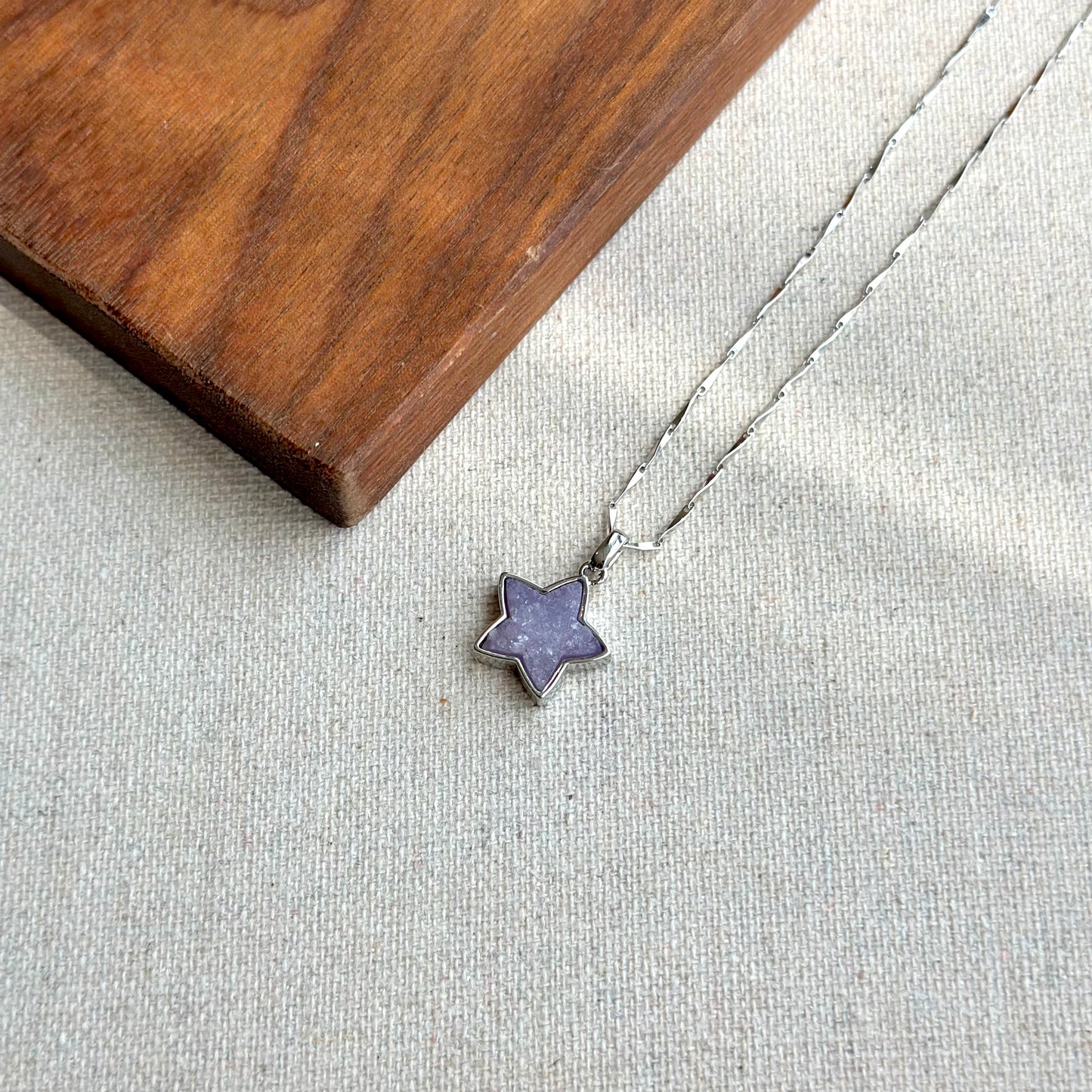 Star-shaped Druzy Stone Sterling Silver Necklace