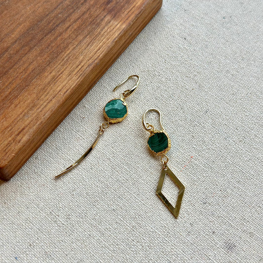 Malachite Geometric Gold-plated Earring