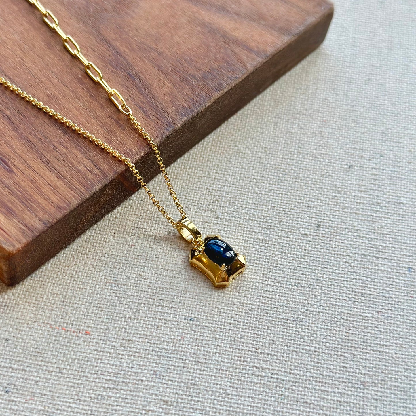 Sapphire Pendant Asymmetric Gold-plated Sterling Silver Necklace