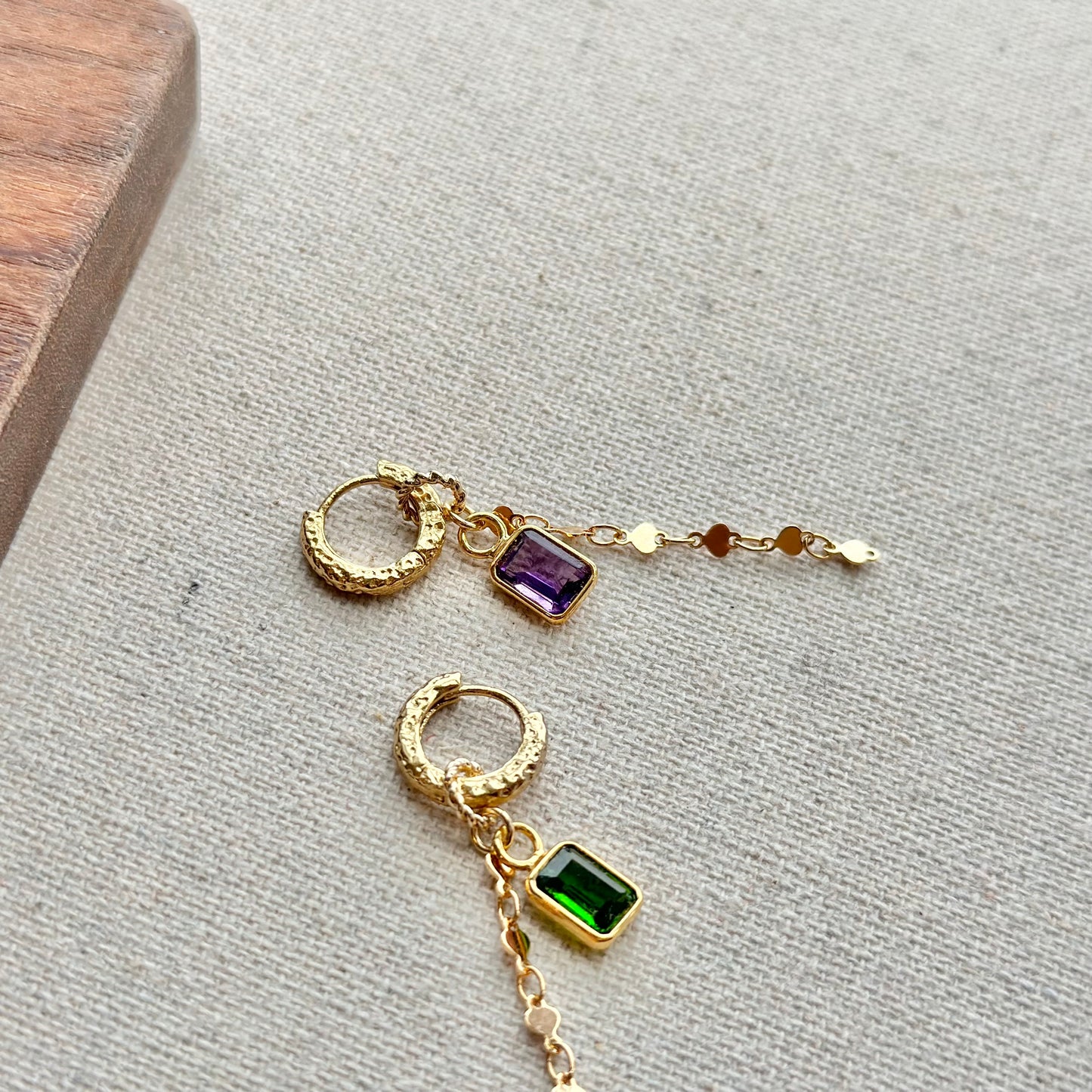 Diopside And Amethyst Two-way Gold-plated Sterling Silver Ear Hoop