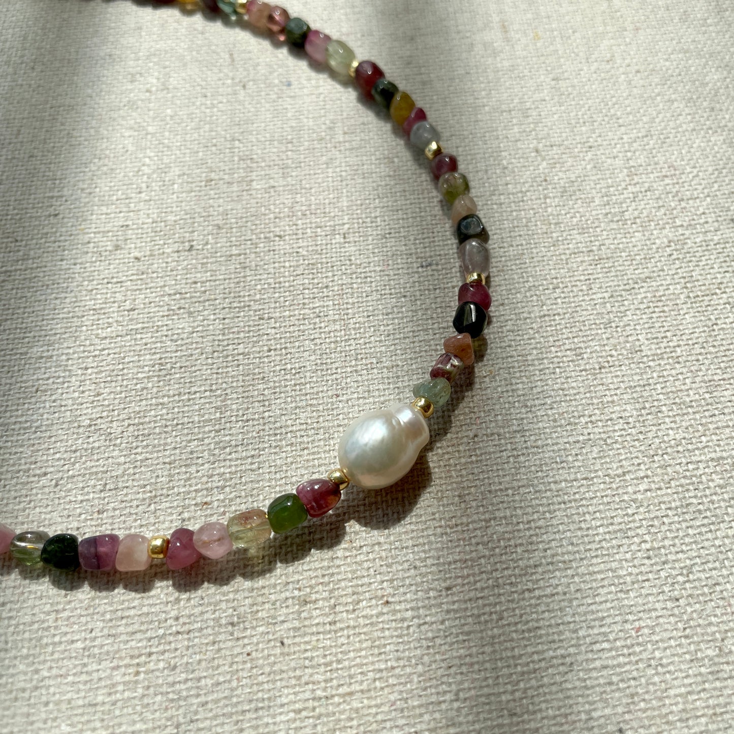 Tourmaline And Baroque Pearl Beaded Choker Necklace