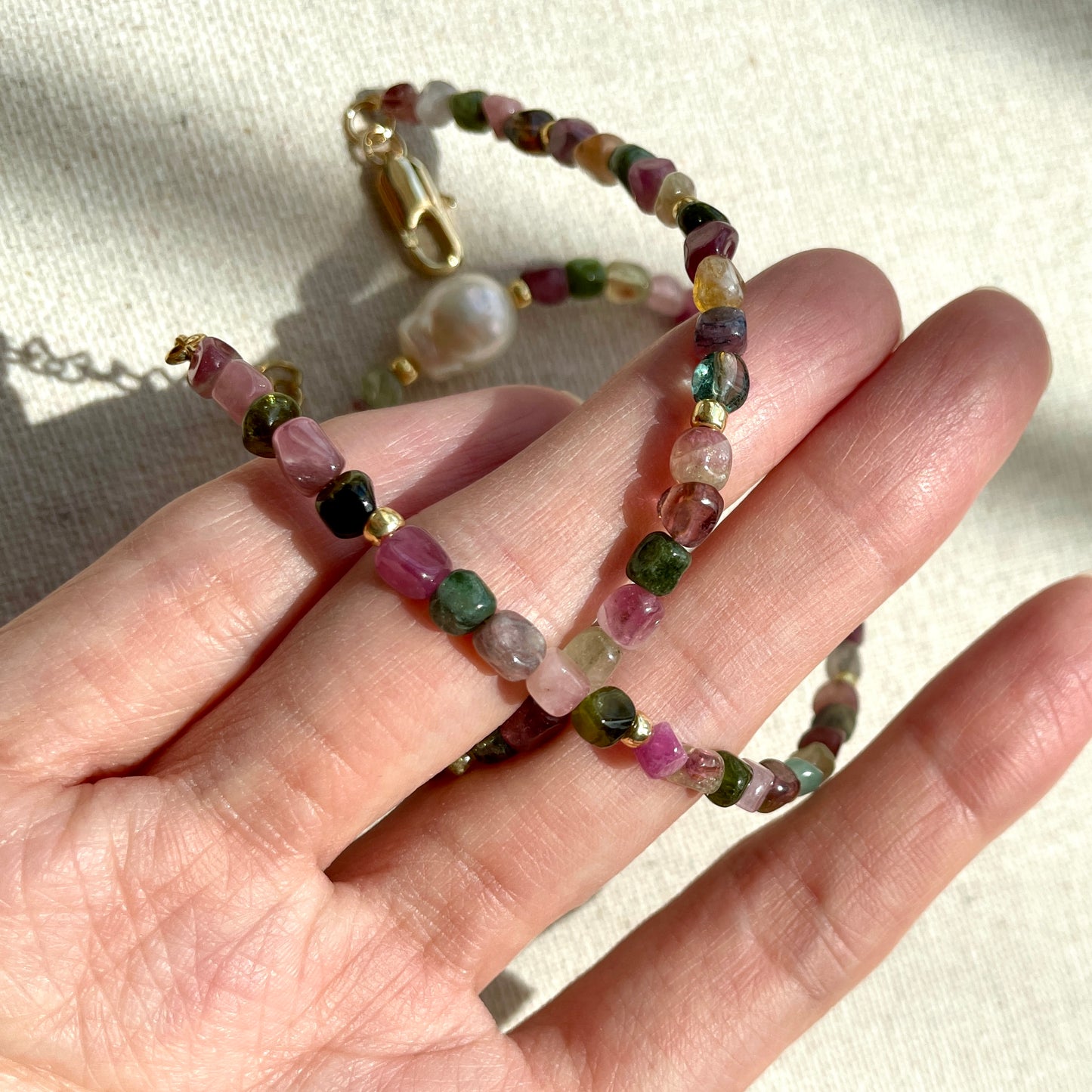 Tourmaline And Baroque Pearl Beaded Choker Necklace