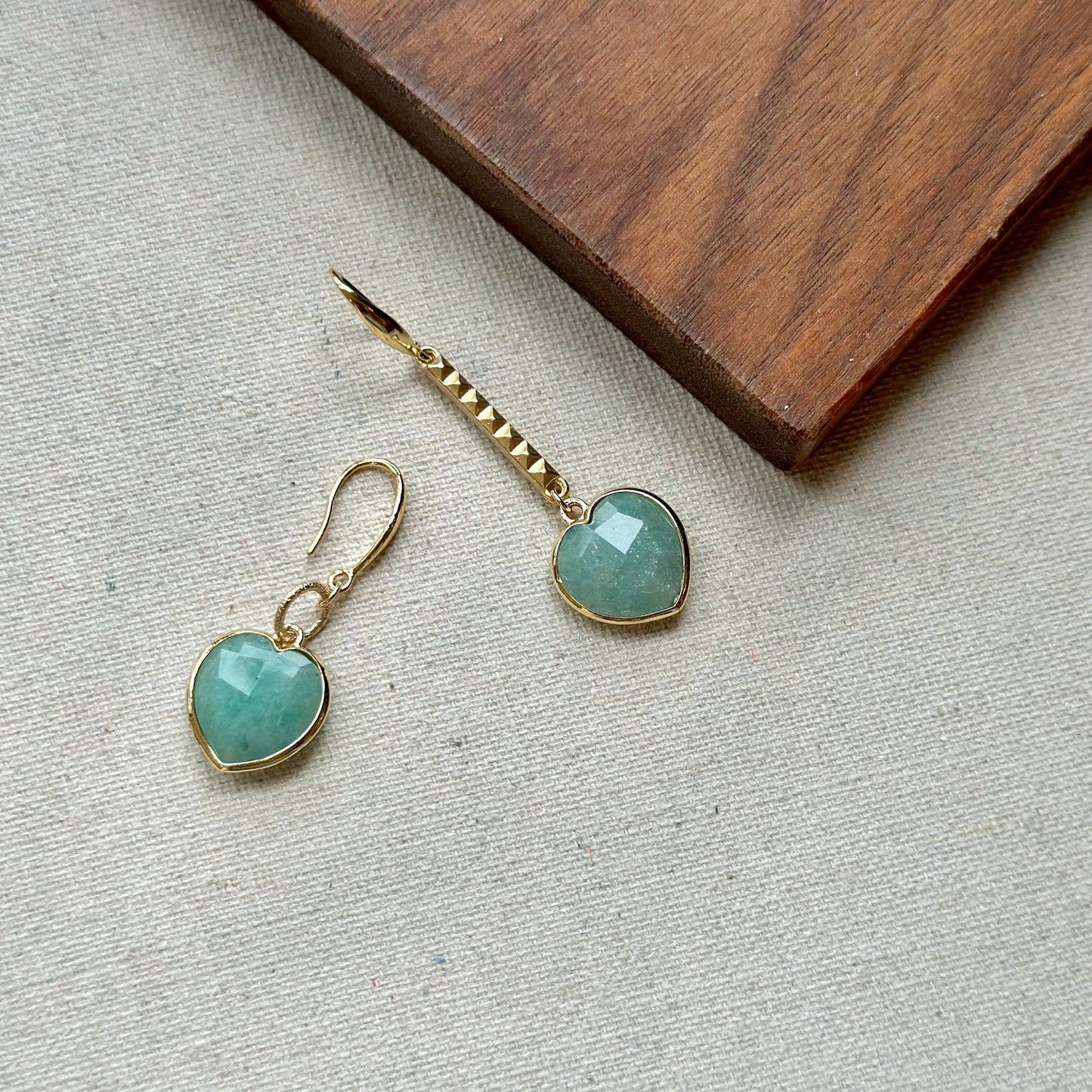 Heart-shaped Amazonite Gold-plated Earring