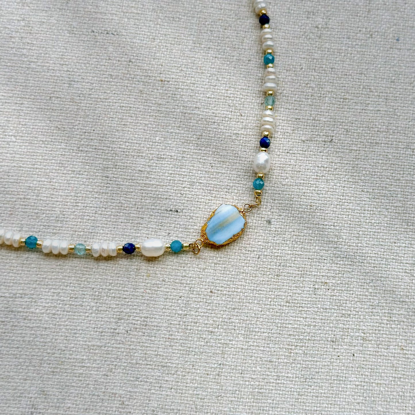 Blue Opal And Freshwater Pearl Mixed Beaded Choker Necklace