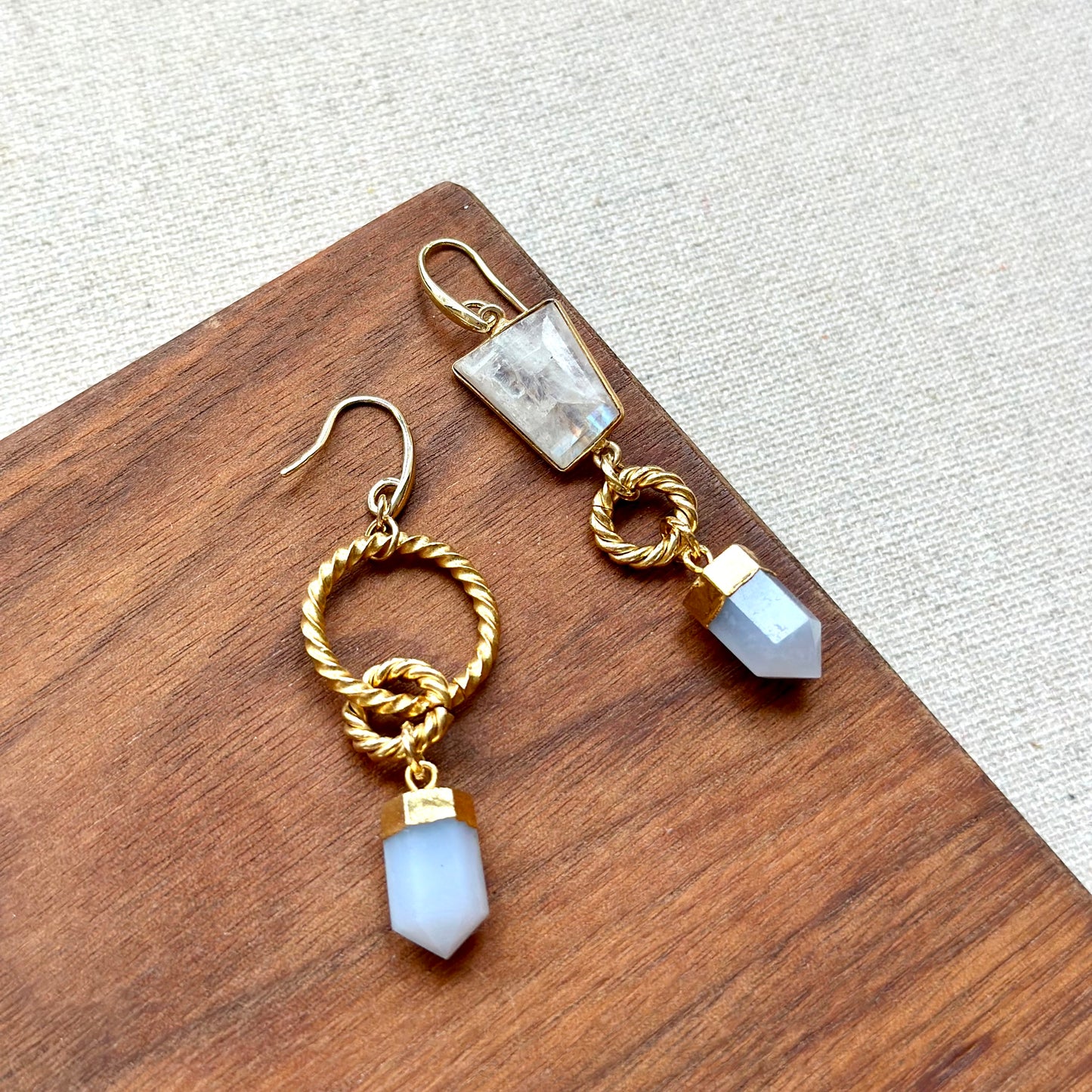 Blue Lace Agate And Moonstone Twisted Ring Gold-plated Earring