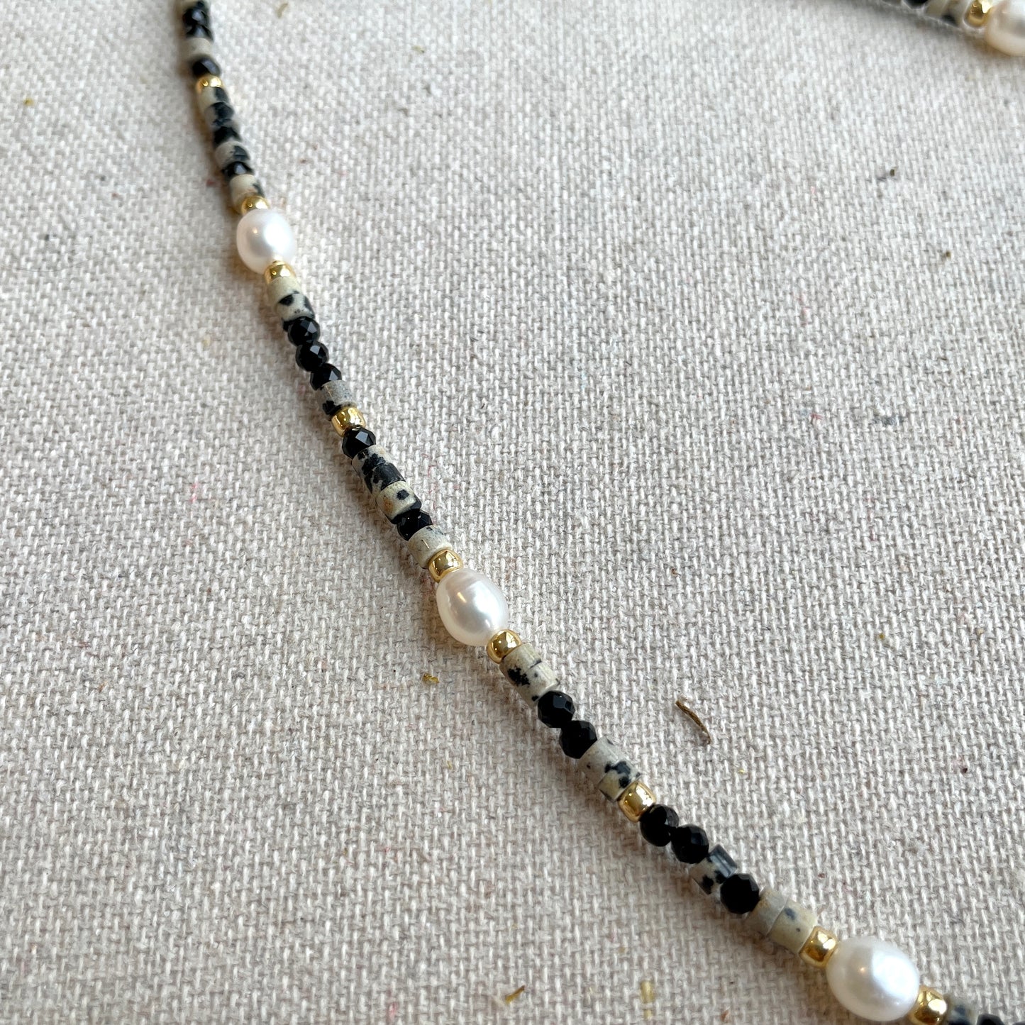 Dalmatian Jasper And Black Spinel Beaded Choker Necklace