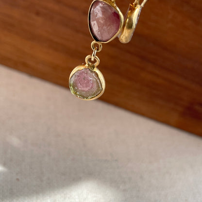 Watermelon Tourmaline Slice Gold-plated Earring