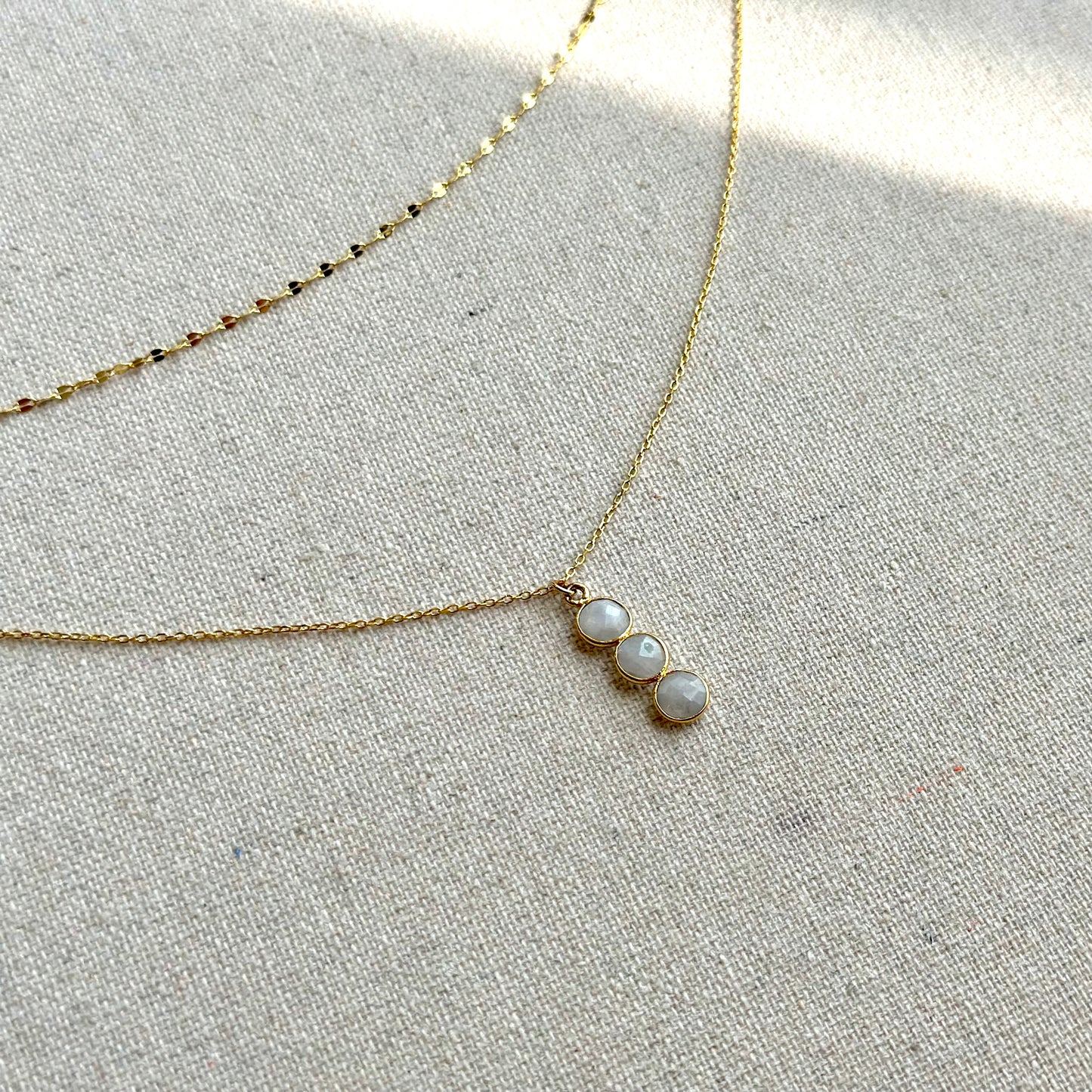 Moonstone In Three Double Layer Gold-plated Sterling Silver Necklace