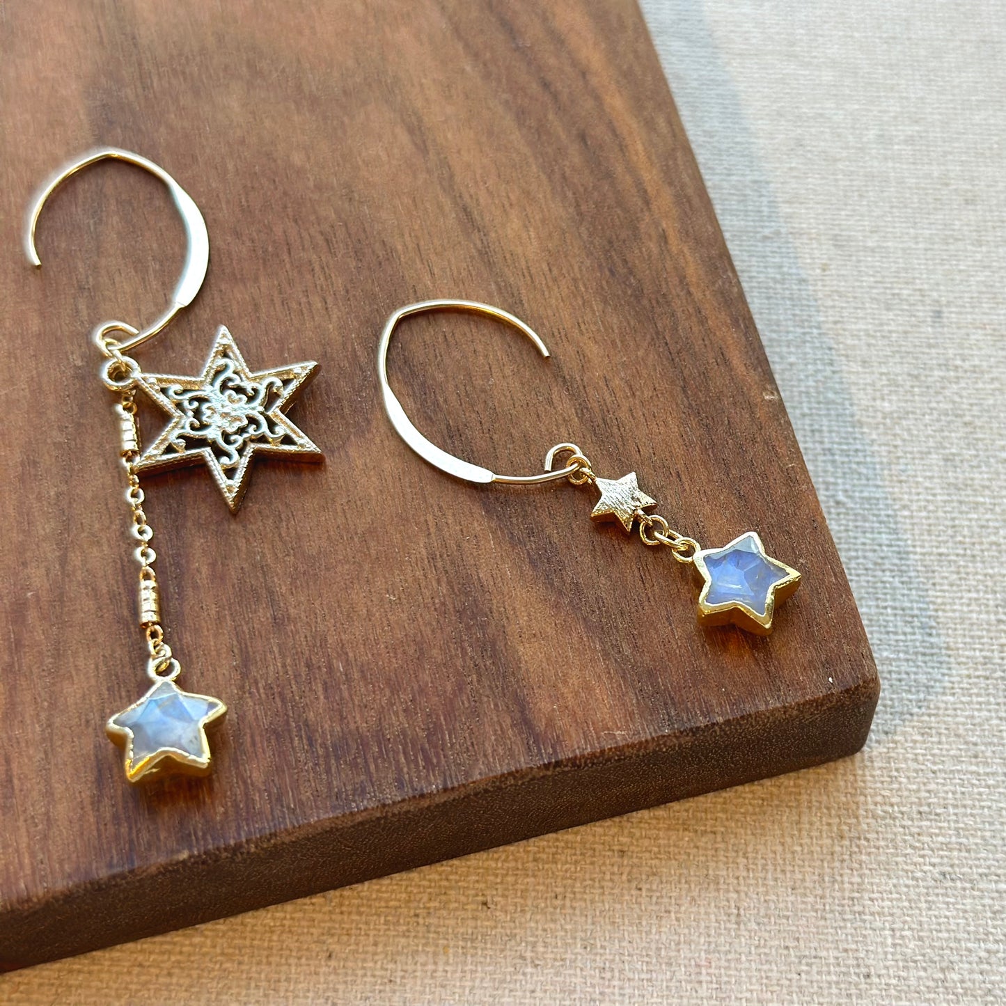 Moonstone Twinkle Star Asymmetric 14k Gold-filled Earring