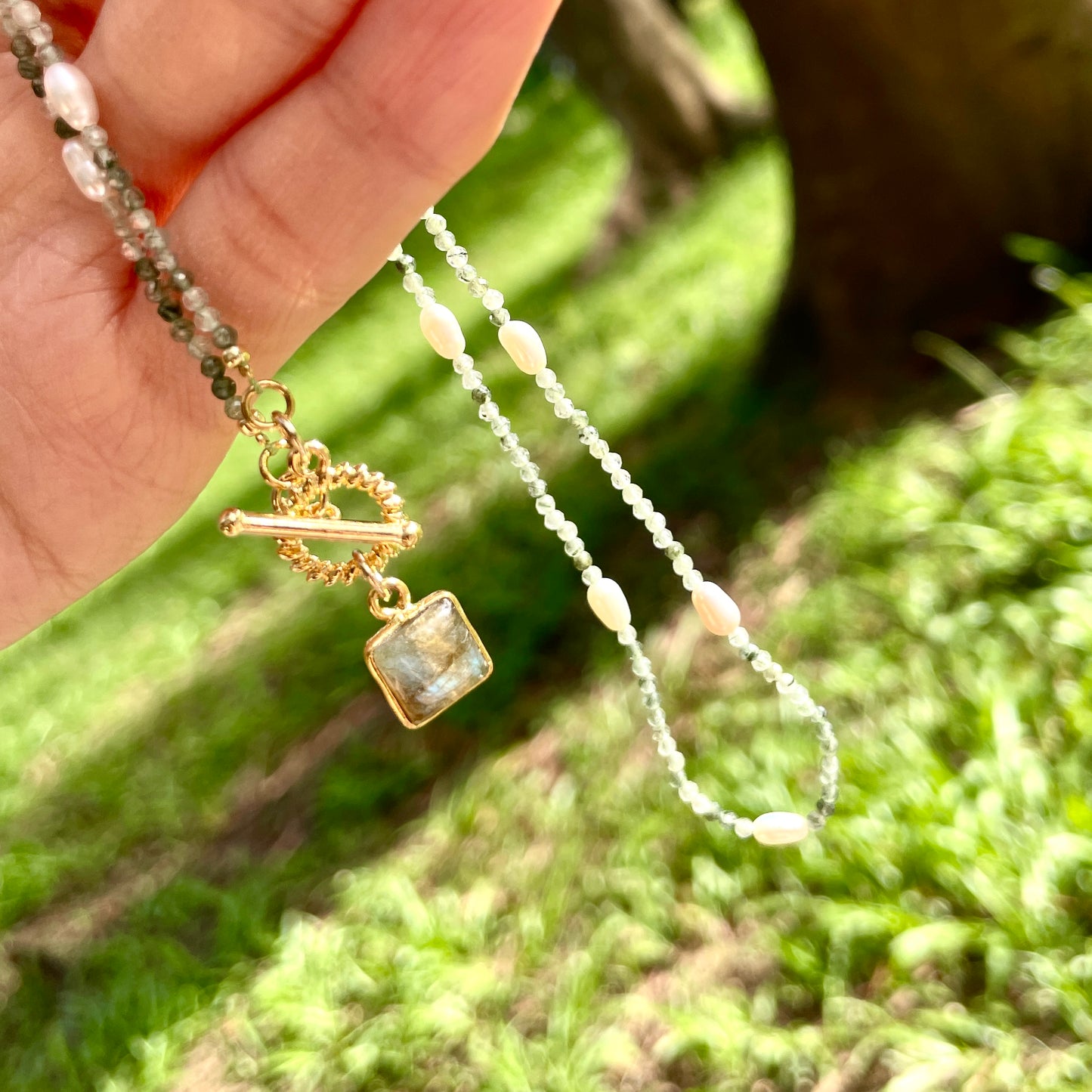 Labradorite And Green Rutilated Quartz Beaded Necklace