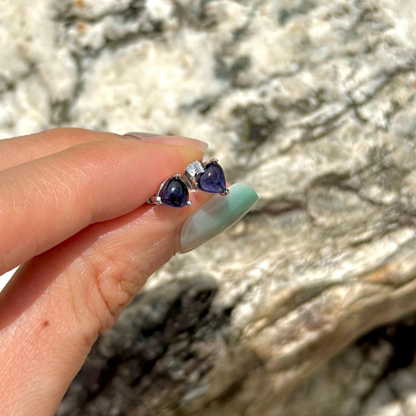 Iolite Heart Sterling Silver Ear Stud