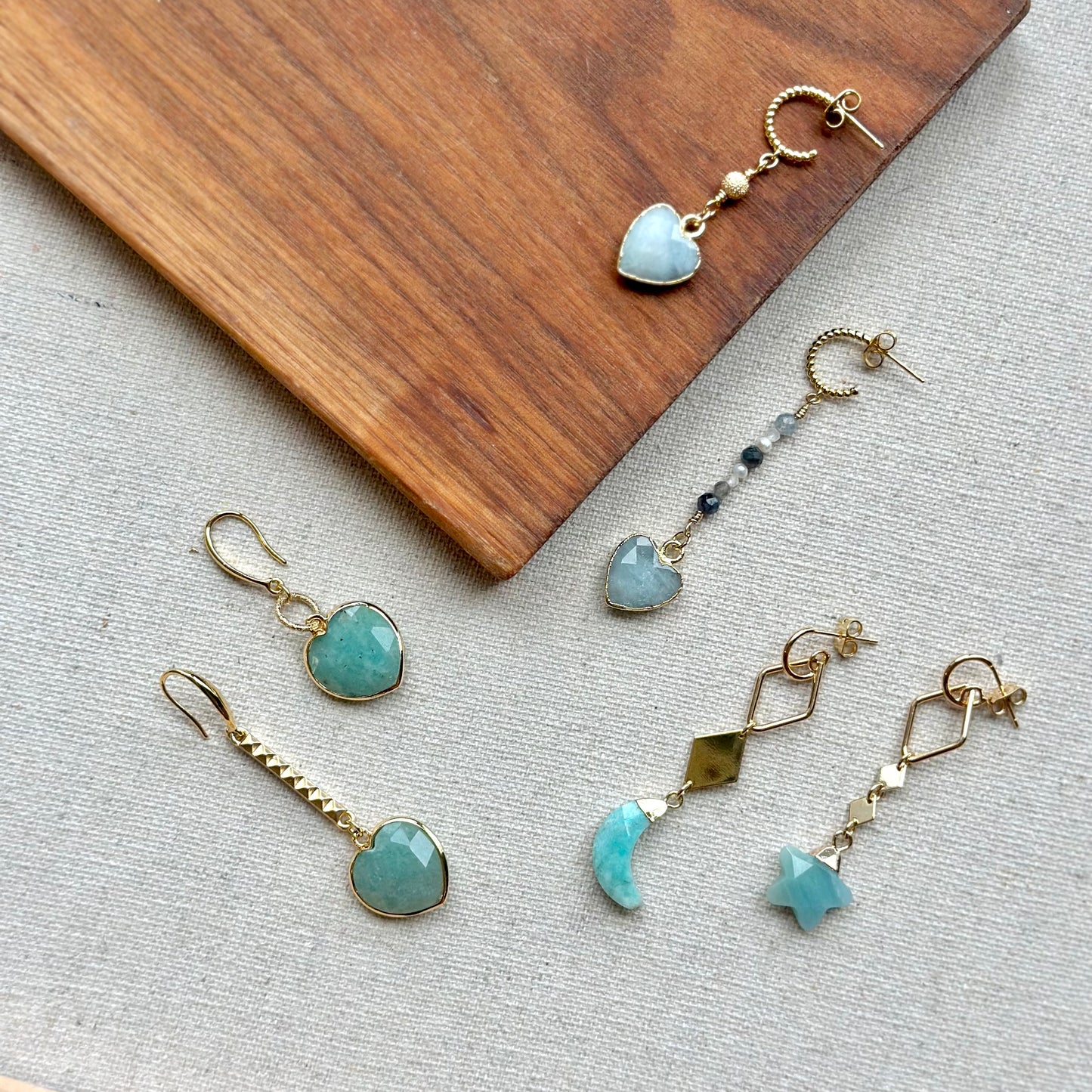 Heart-shaped Amazonite Gold-plated Earring