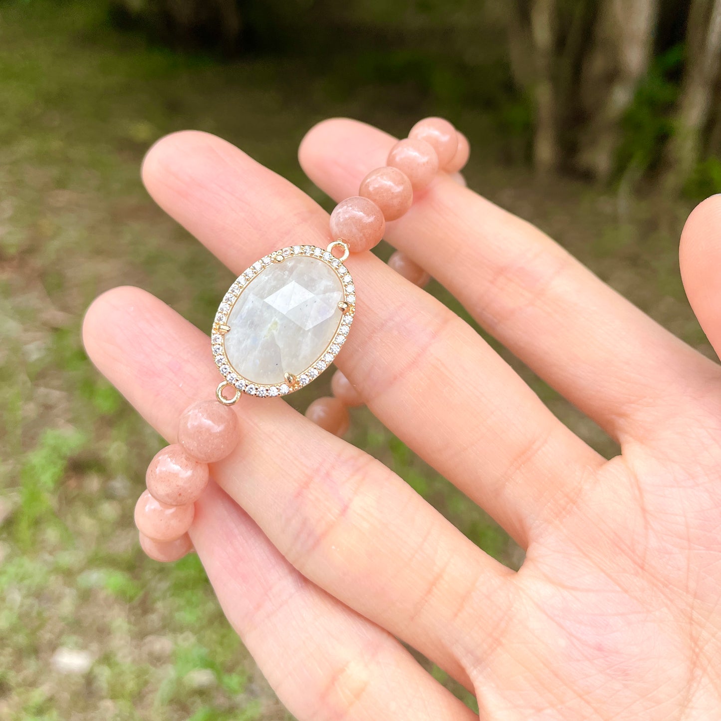 Moonstone And Sunstone Beaded Bracelet