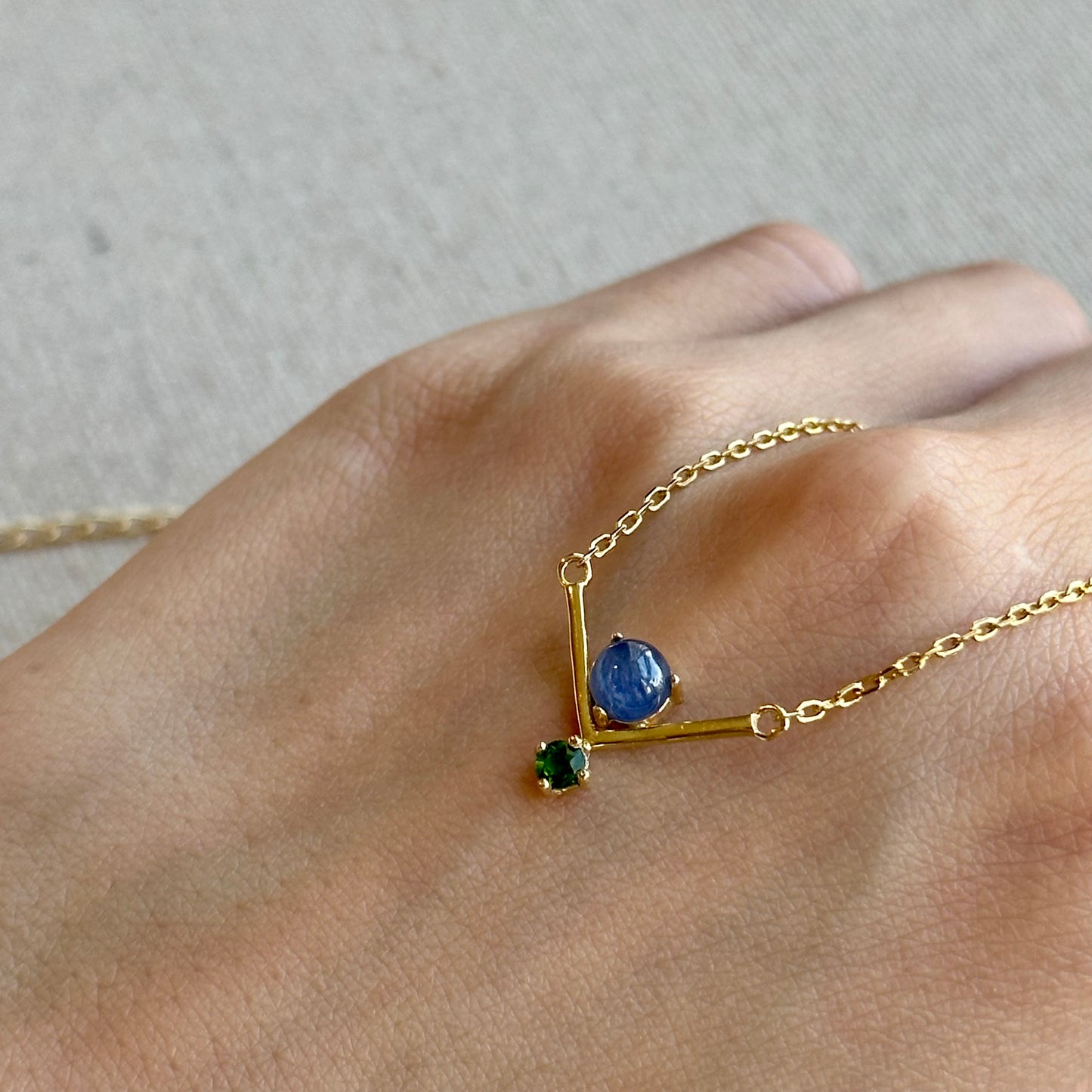 Sapphire And Diopside V-shaped Gold-plated Sterling Silver Necklace