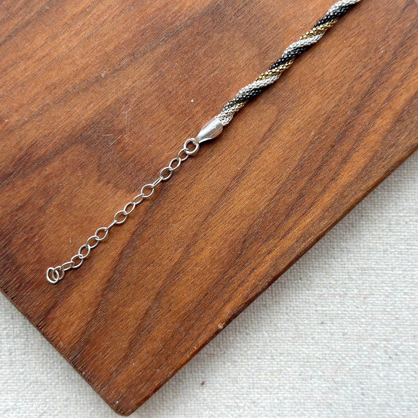 Gold-plated Italian Sterling Silver Triple Tone Braid Necklace