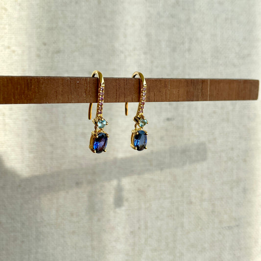 Sapphire With Topaz And Amethyst Gold-plated Sterling Earring