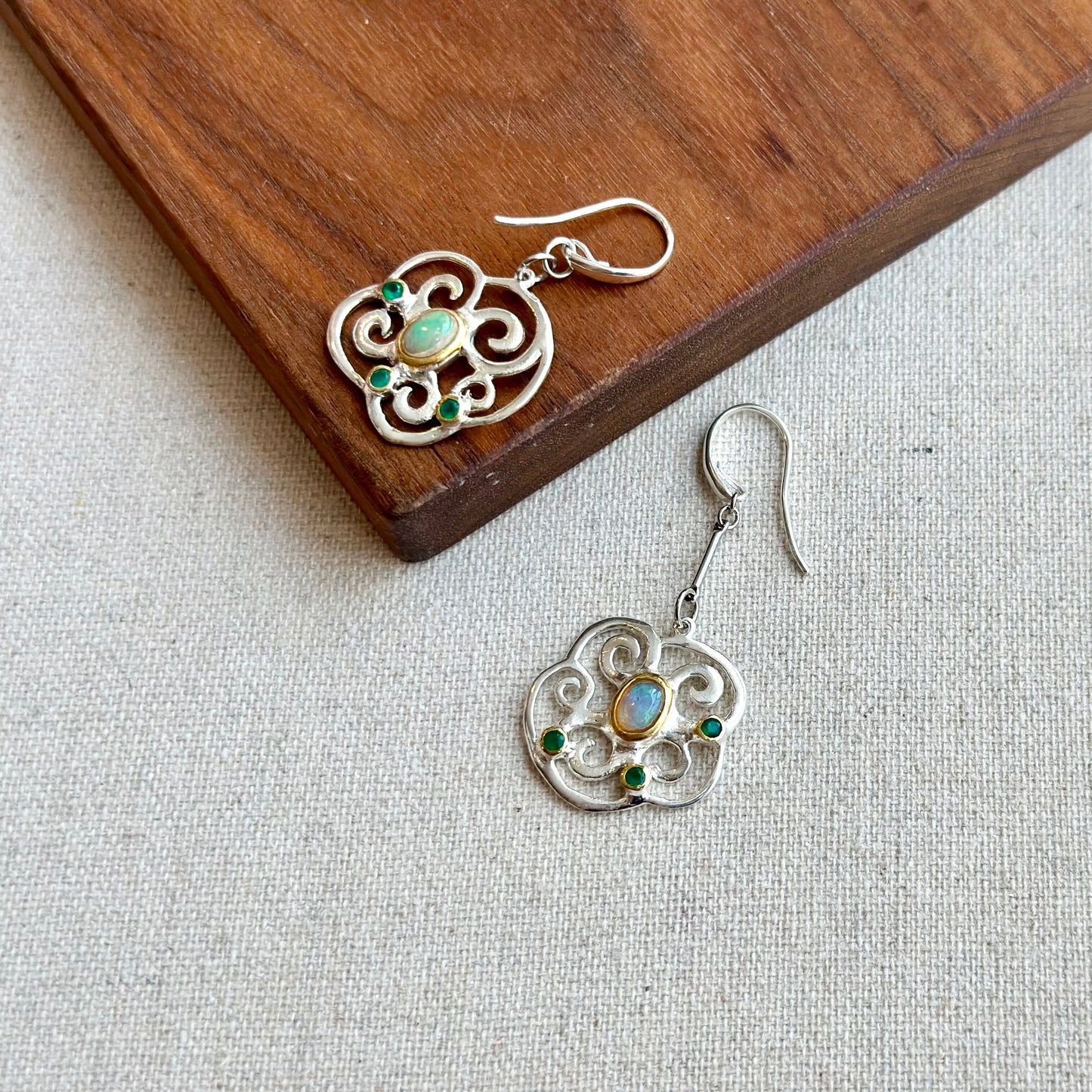 Opal And Green Onyx Oriental Sterling Silver Earring