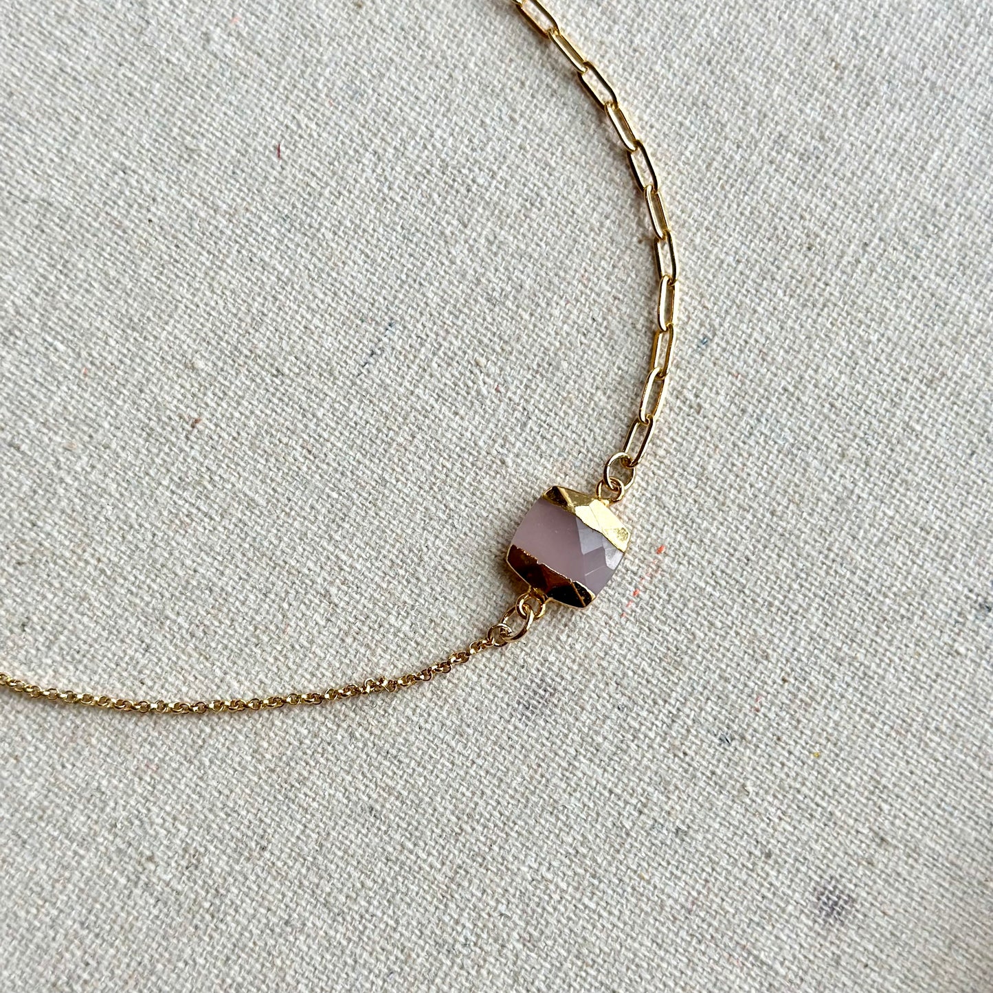 Pink Chalcedony Asymmetric Gold-plated Sterling Silver Necklace