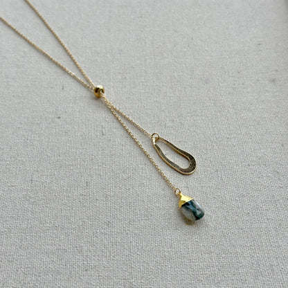 Moss Agate Geometric Y-shaped Long Gold-plated Necklace