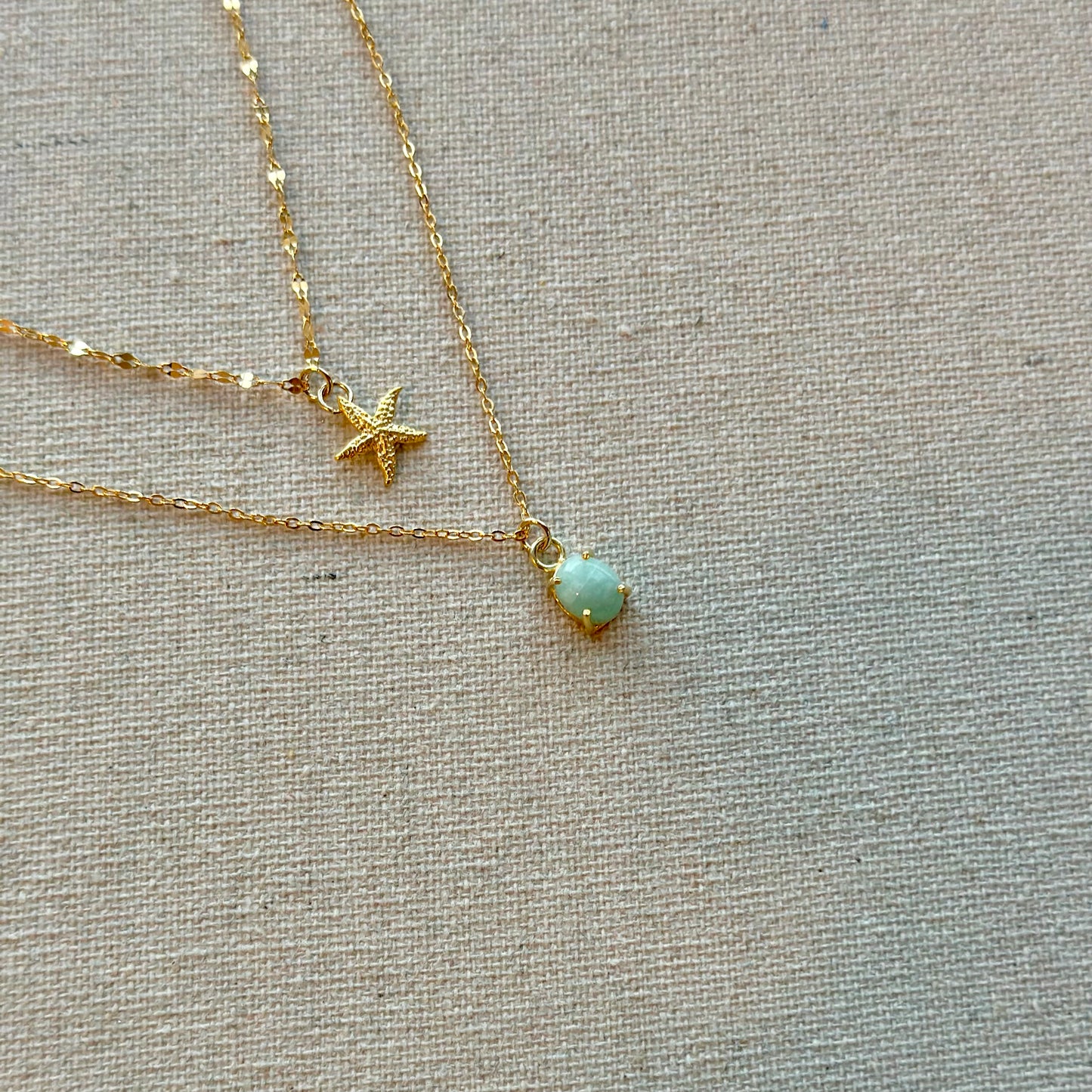 Amazonite And Starfish Double Layer Gold-plated Necklace