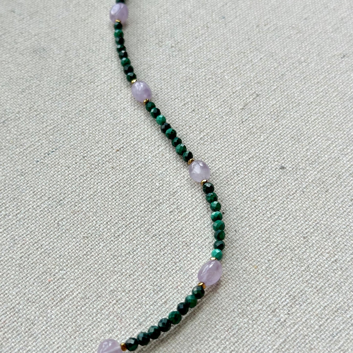 Malachite And Amethyst Beaded Choker Necklace