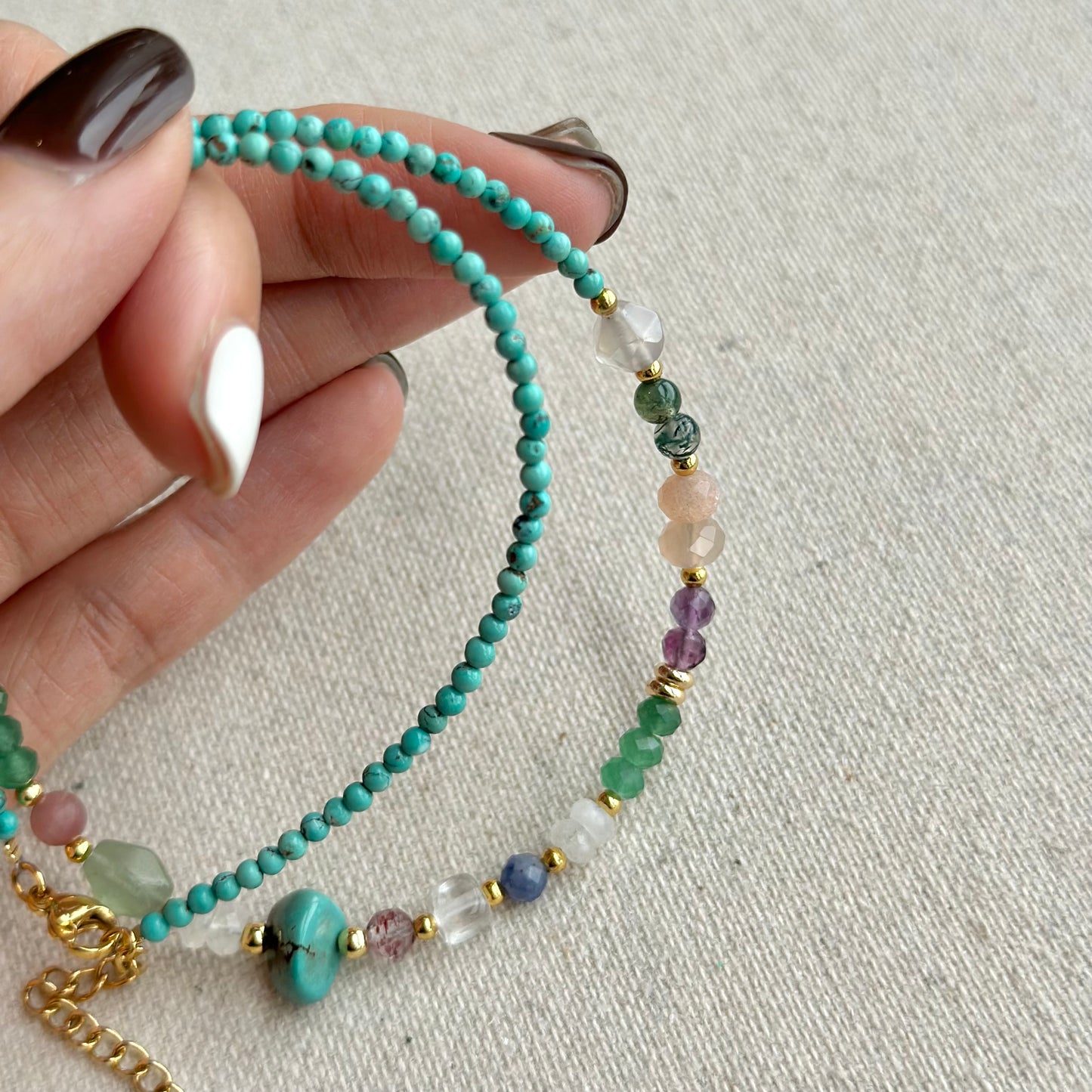 Turquoise Mixed Stone Beaded Choker Necklace