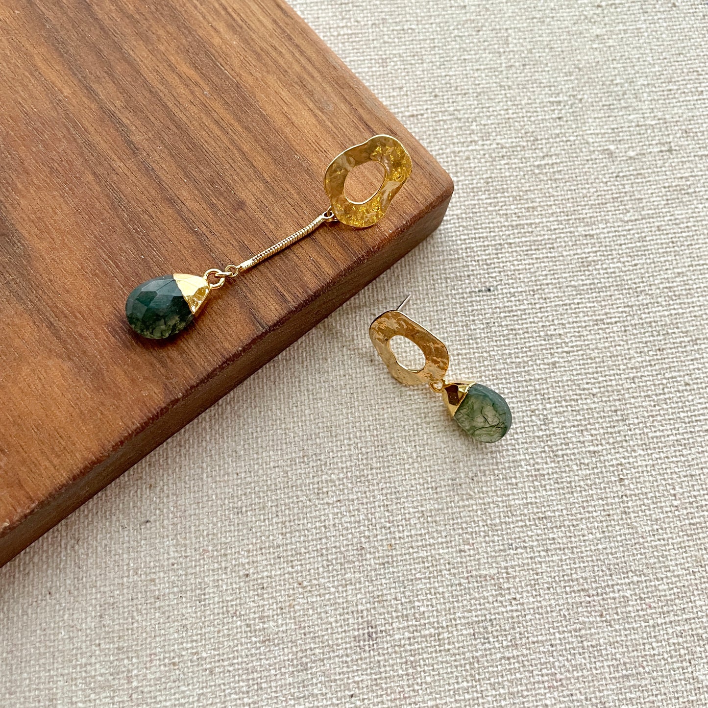 Moss Agate Asymmetric Earring