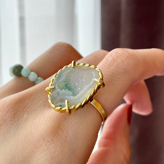 Agate Geode Adjustable Gold-plated Ring