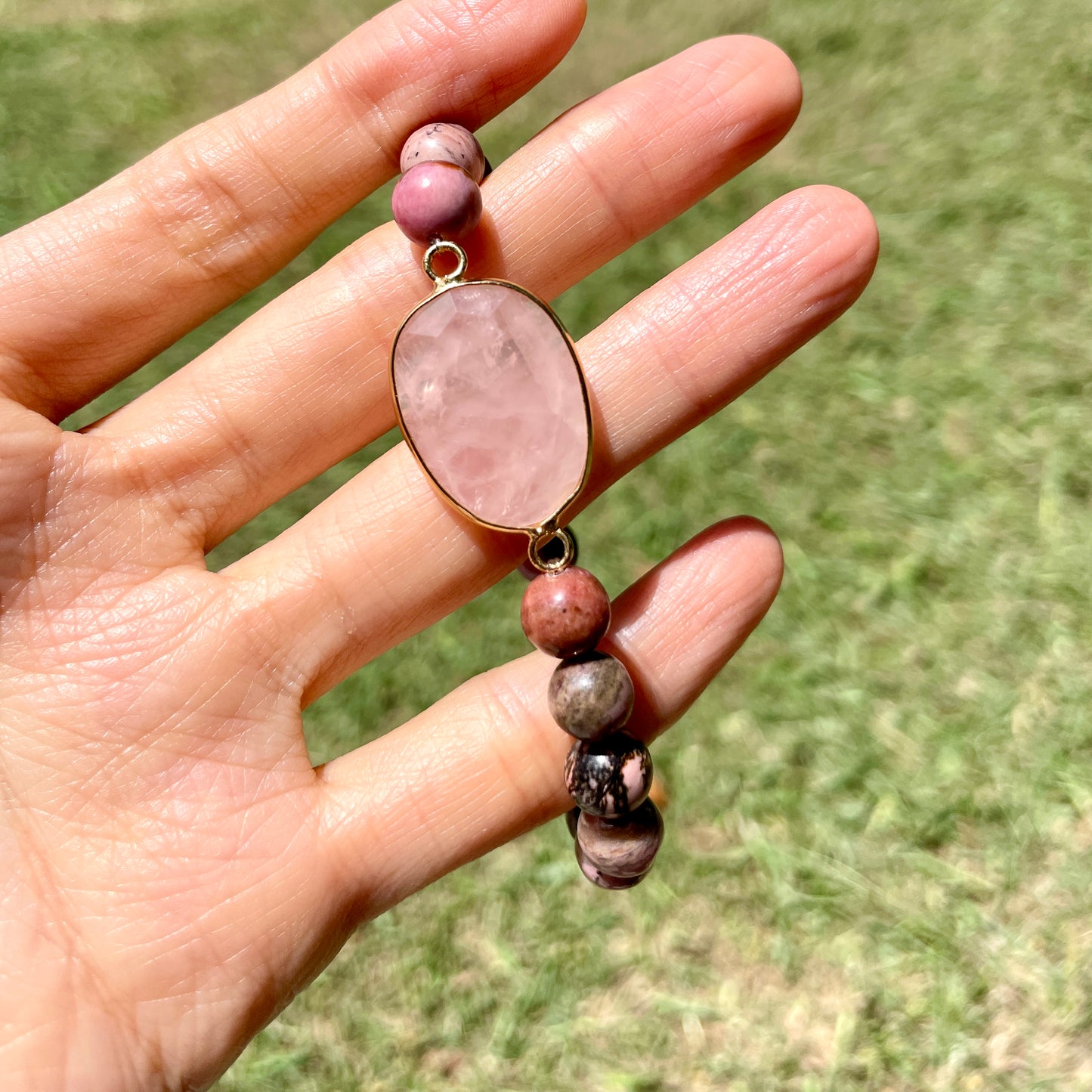 Rose Quartz And Rhodonite Beaded Bracelet