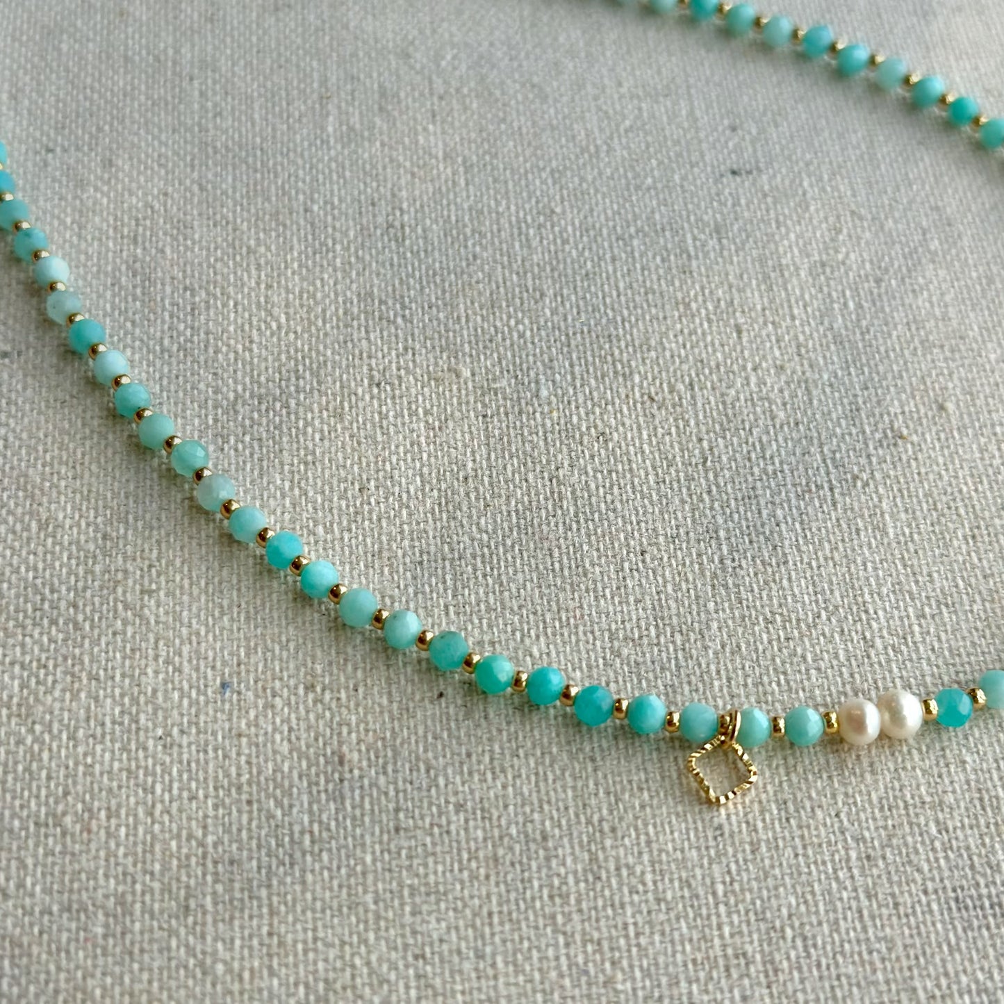 Amazonite And Freshwater Pearl Beaded Asymmetric Necklace