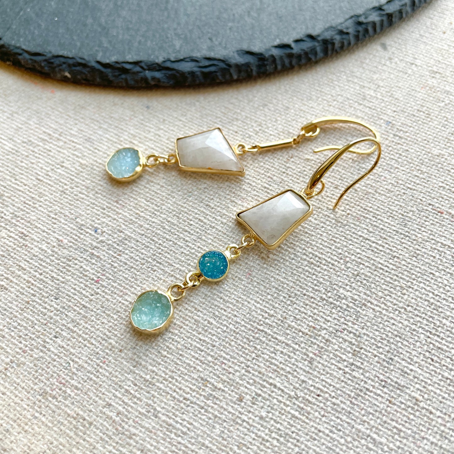 Moonstone And Druzy Stone Earring