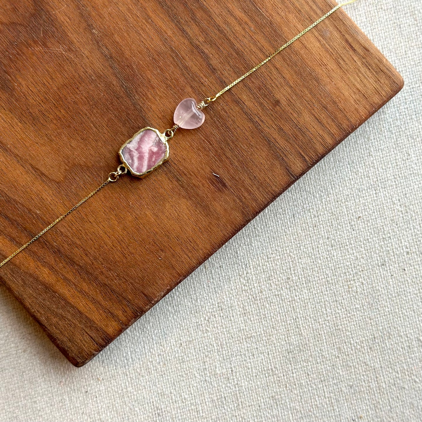 Rhodochrosite And Rose Quartz Gold-plated Sterling Silver Necklace