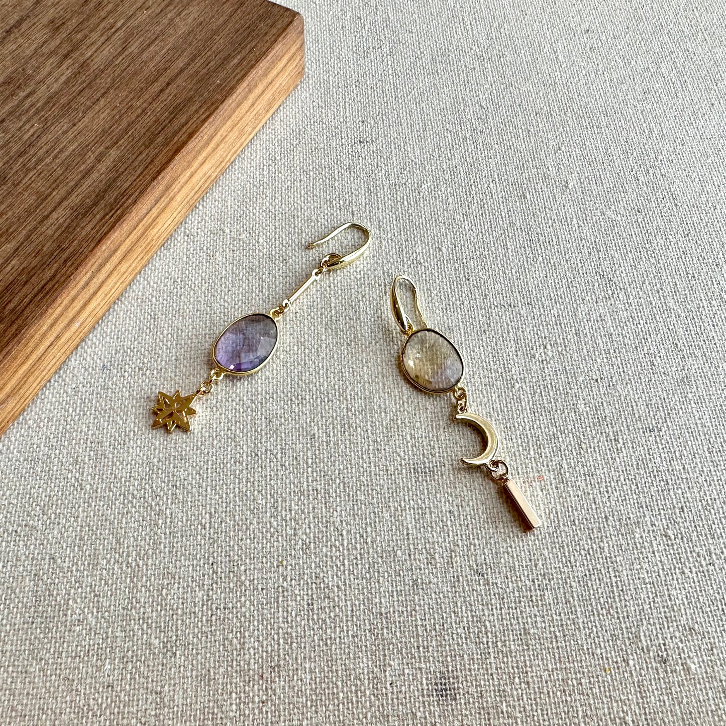 Ametrine Moon And Star Gold-plated Earring