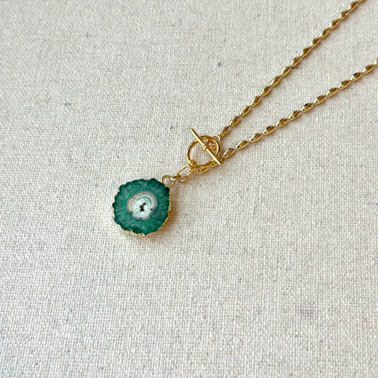 Green Agate Hoop Toggle Gold-plated Necklace