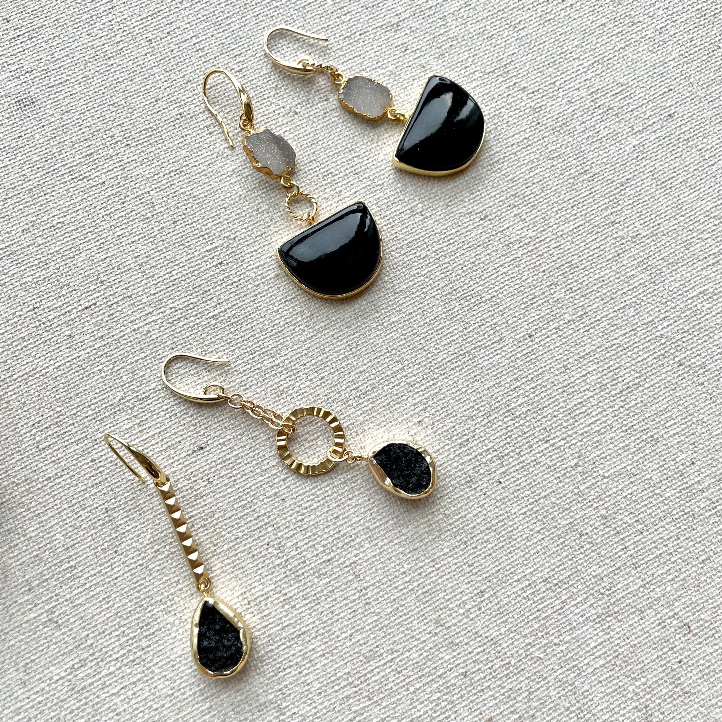 Black Druzy Stone Earring