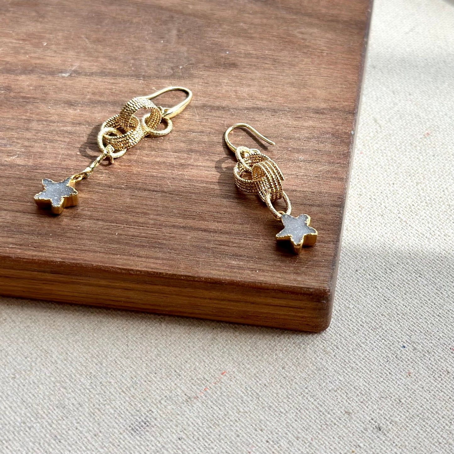 Star Druzy Stones Asymmetric Design Gold-plated Earring