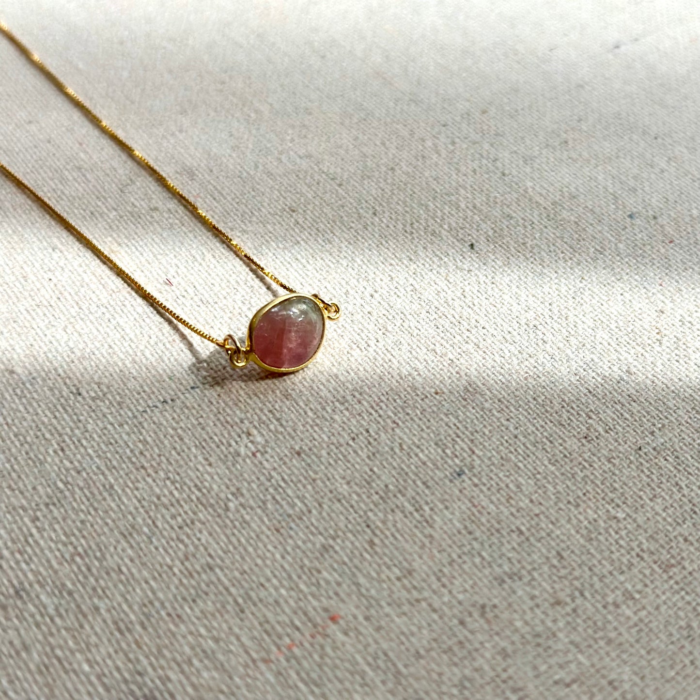 Watermelon Tourmaline Box Chain Gold-plated Sterling Silver Necklace