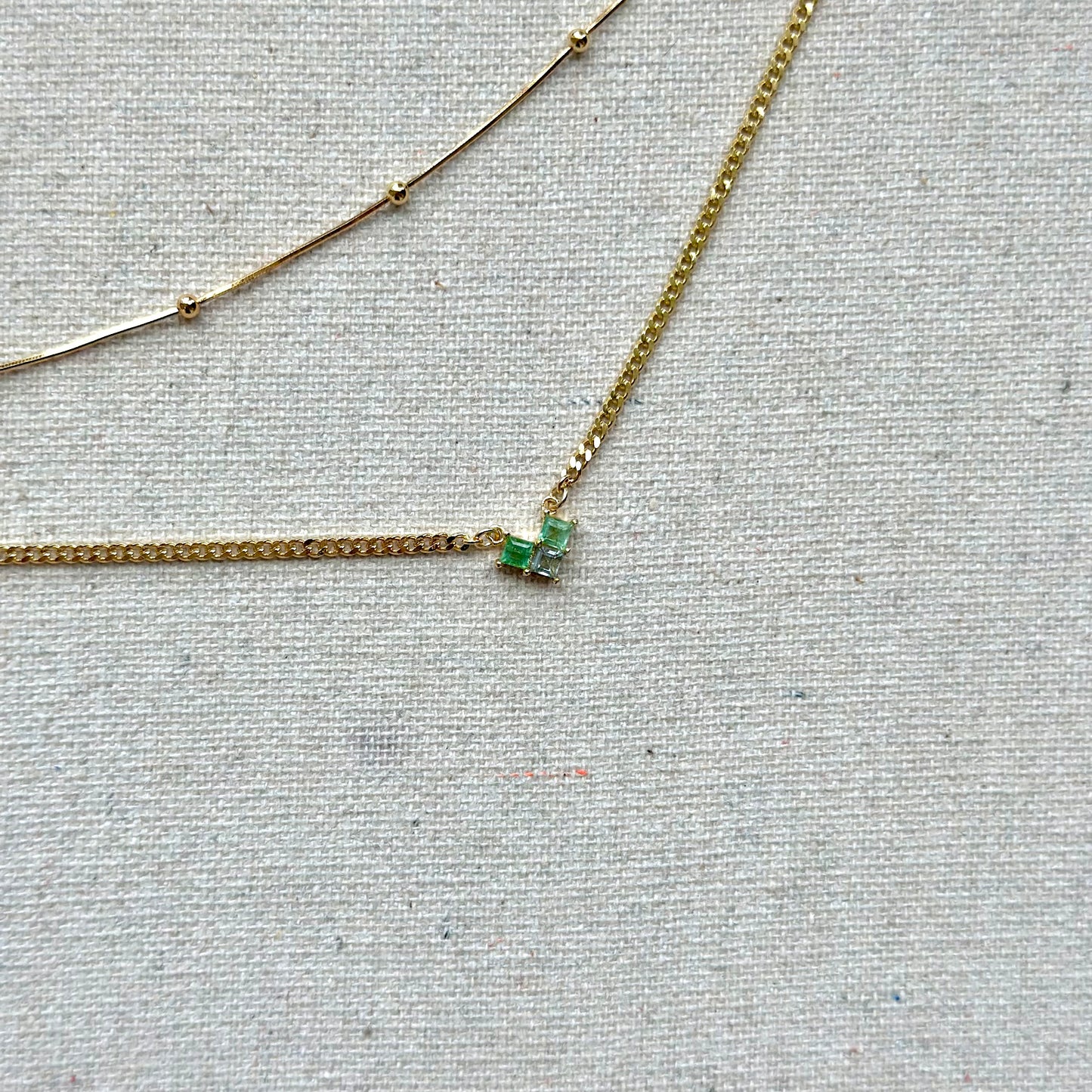 Green Tourmaline Double Layer Mixed Chain Gold-plated Sterling Silver Necklace